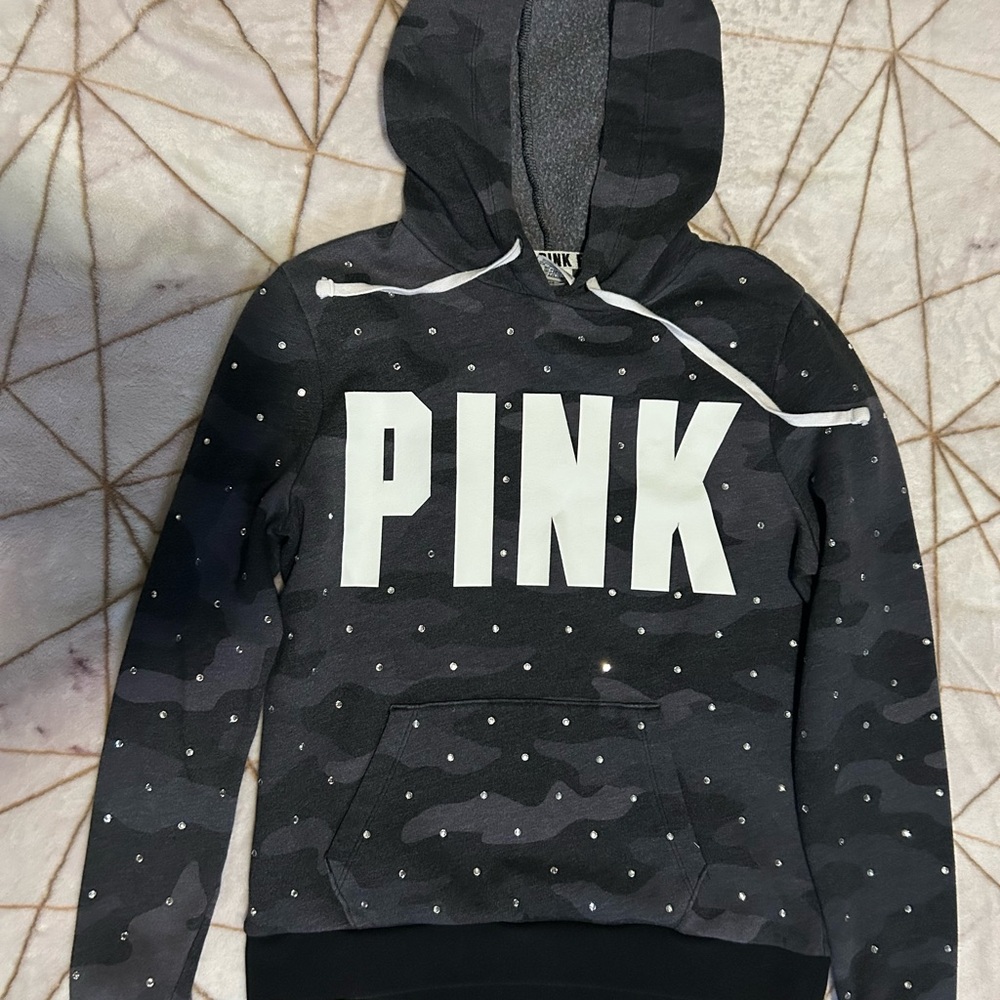 Victoria's Secret PINK Grey Hoodie with white stones